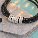 Men's Leather Bracelet Beads Family Name Charm Jewelry Bangle Father's Gift