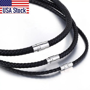 Men's Brown Leather Choker Necklace Stainless Steel Clasp