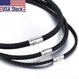 Men's Brown Leather Choker Necklace Stainless Steel Clasp