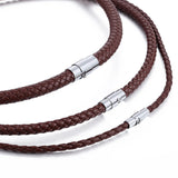 Men's Brown Leather Choker Necklace Stainless Steel Clasp
