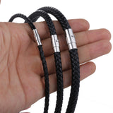 Men's Brown Leather Choker Necklace Stainless Steel Clasp