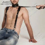 Men's Leather Necklace Set BDSM Neck Harness Gothic Cosplay