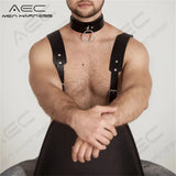 Men's Leather Necklace Set BDSM Neck Harness Gothic Cosplay