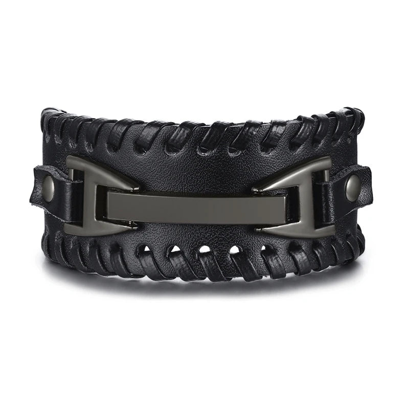 Men's Leather Viking Wristband Bracelet