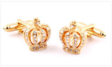 Men's Crystal Crown Cuff Links Golden