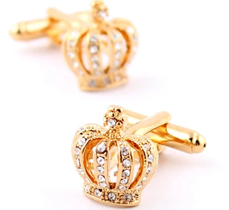 Men's Crystal Crown Cuff Links Golden