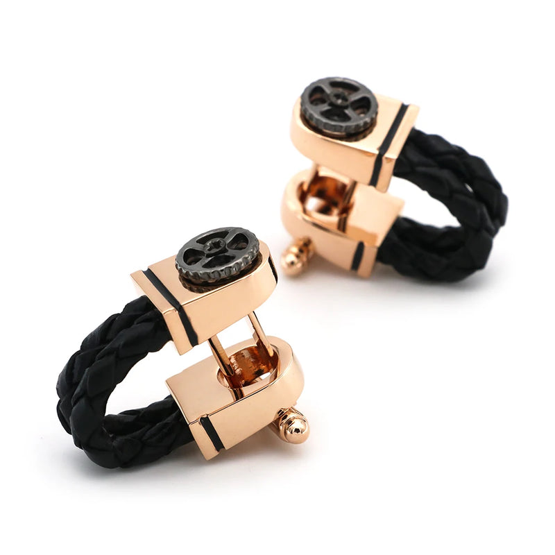 Men's Rose Plated Leather Chain Cufflinks