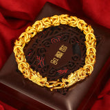 Men's Dragon Twist Sand Necklace Pure 24K Plated Bracelet Anniversary Jewelry