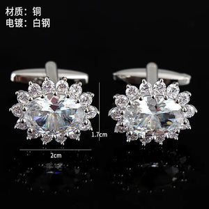 Men's Rhinestone Crystal Cufflinks French Shirt Cuff Links