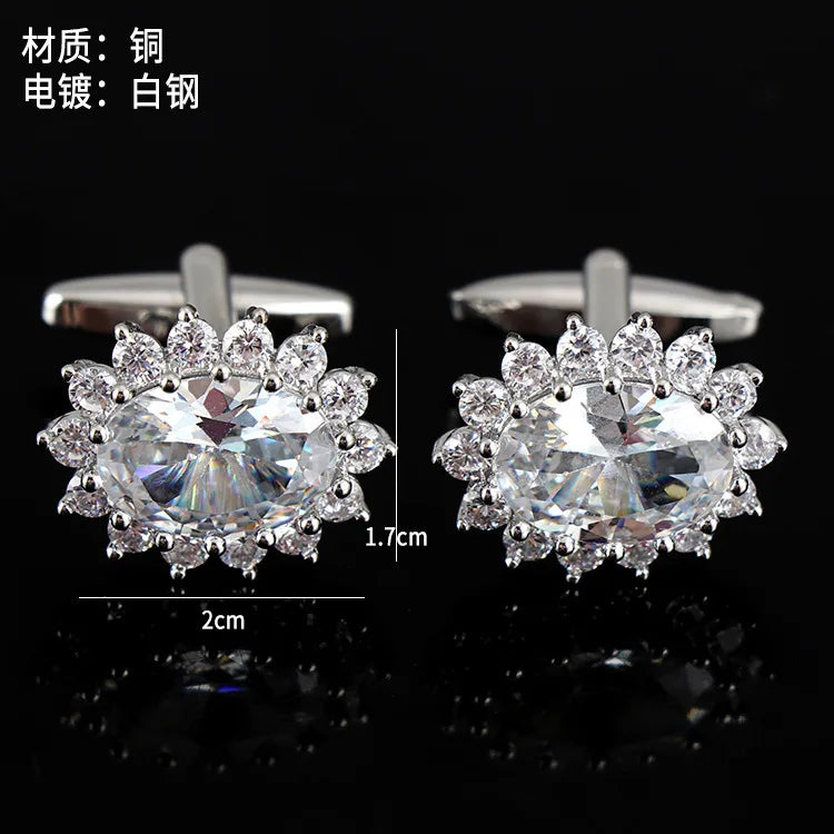 Men's Rhinestone Crystal Cufflinks French Shirt Cuff Links