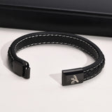 Men's ID Leather Bracelet Stainless Steel Magnetic Clasp Gift