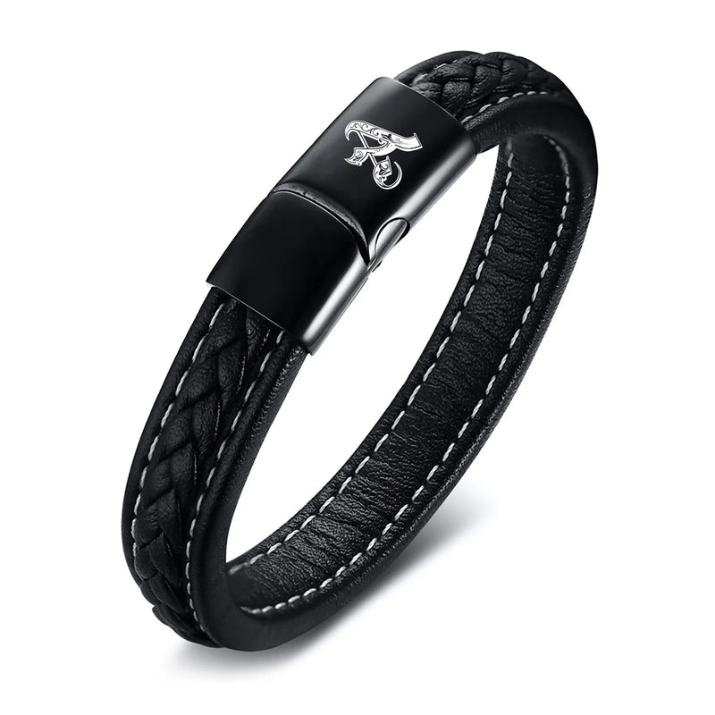 Men's ID Leather Bracelet Stainless Steel Magnetic Clasp Gift