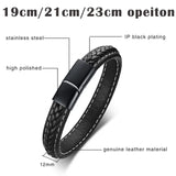 Men's ID Leather Bracelet Stainless Steel Magnetic Clasp Gift