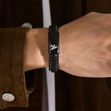 Men's ID Leather Bracelet Stainless Steel Magnetic Clasp Gift