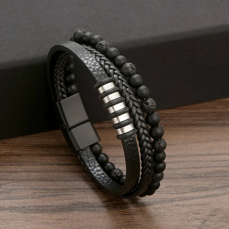 Men's Hand Woven Beaded Bracelet Coffee Punk Vintage Jewelry