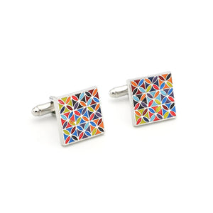 Men's Multicolour Square Cuff Links Flower