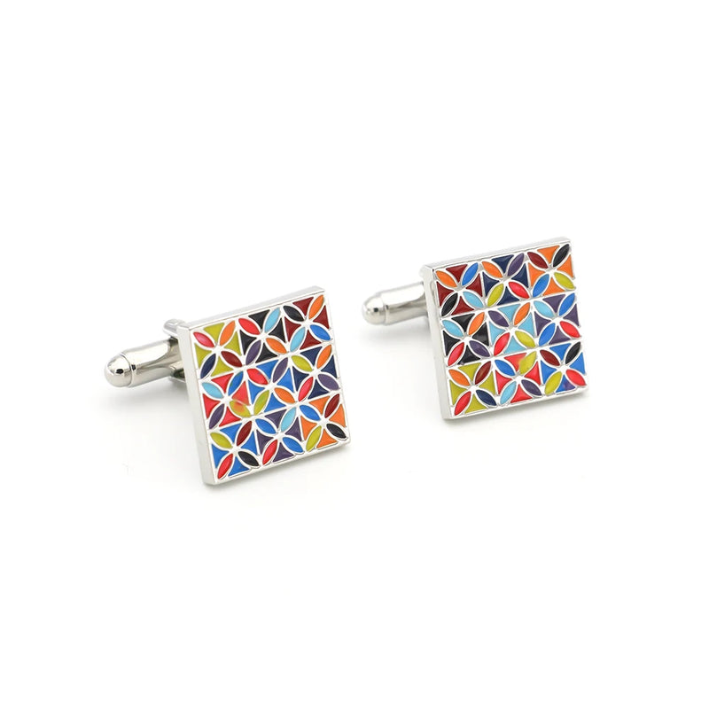 Men's Multicolour Square Cuff Links Flower