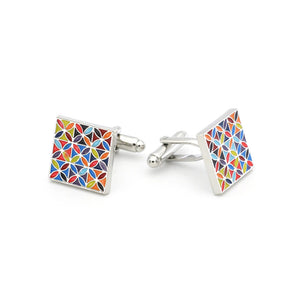 Men's Multicolour Square Cuff Links Flower