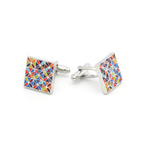 Men's Multicolour Square Cuff Links Flower