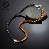 Men's Tiger Eye Chakra Necklace 6mm Beads Stainless Steel Chain