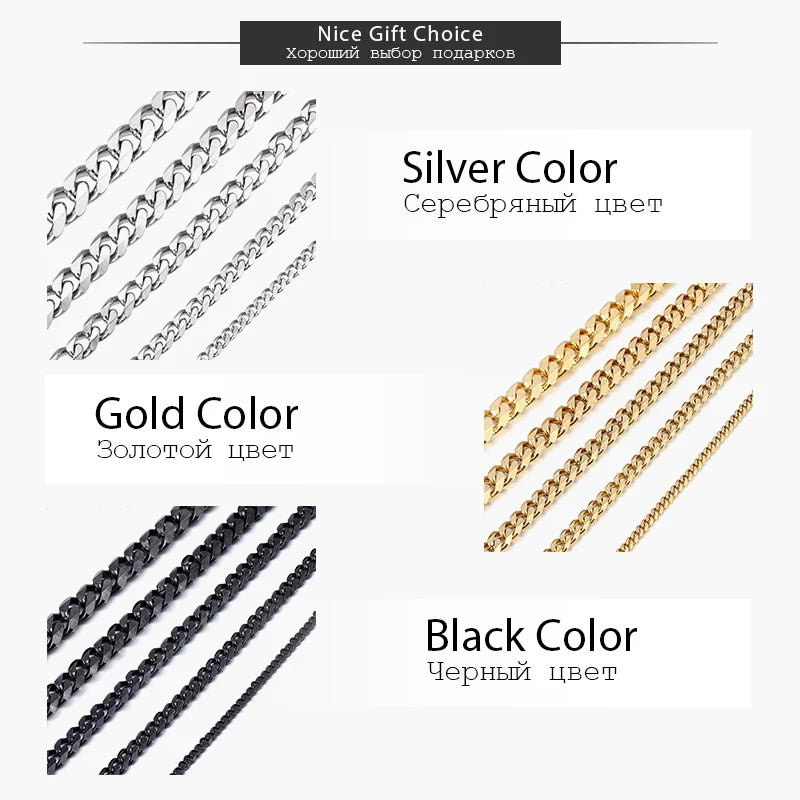Mens Stainless Steel Cuban Link Chain 18-36"