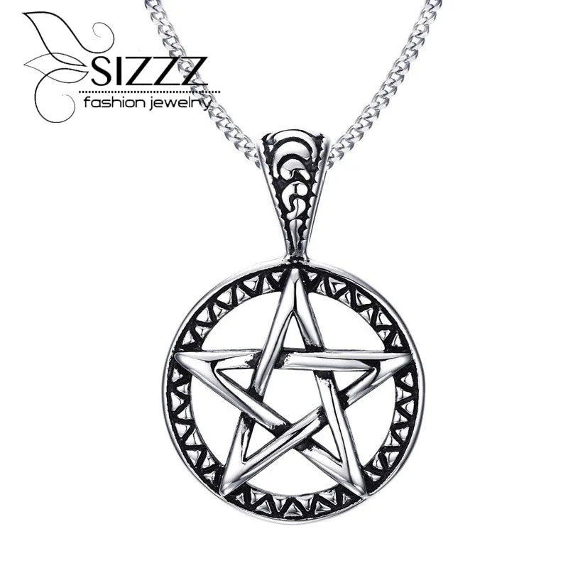 Men's Stainless Steel Pentagram Pendant Necklace