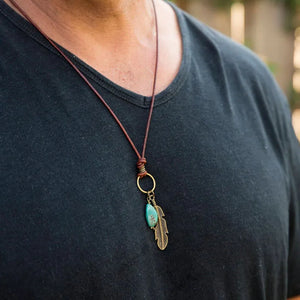 Men's Turquoise Feather Leather Necklace
