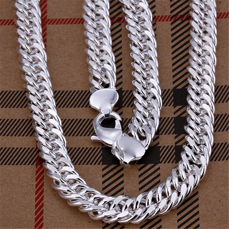 Men's 10mm Cuban Link Chain Silver Necklace 20inch Long