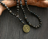 Men's Hematite Rosary Necklace with Jesus Pendant