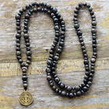 Men's Hematite Rosary Necklace with Jesus Pendant