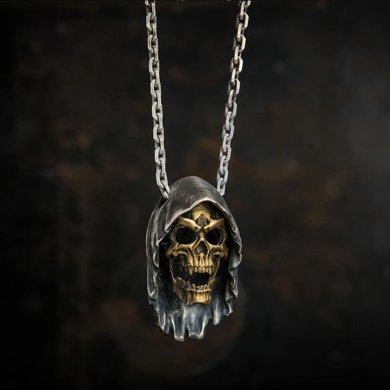 Men's Metal Punk Death Skull Pendant Necklace Retro Jewelry Gift