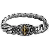 Men's Silver Cross Copper Bracelet Cuban Chain Charm Party Jewelry