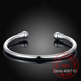 925 Silver Open Cuff Bracelet Double Beads Bangle Wedding Jewelry