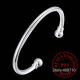925 Silver Open Cuff Bracelet Double Beads Bangle Wedding Jewelry