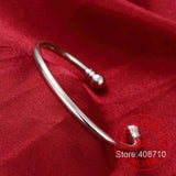 925 Silver Open Cuff Bracelet Double Beads Bangle Wedding Jewelry