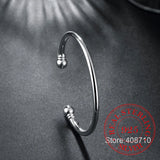 925 Silver Open Cuff Bracelet Double Beads Bangle Wedding Jewelry