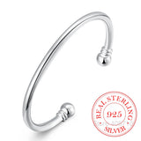 925 Silver Open Cuff Bracelet Double Beads Bangle Wedding Jewelry