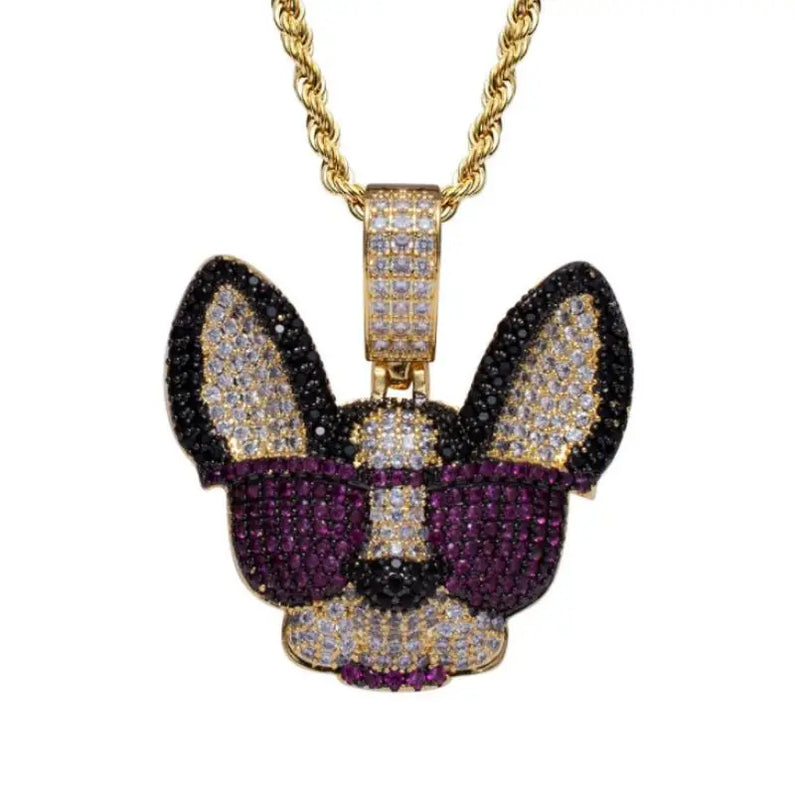 Men's Crystal Zircon Eyes Puppy Pendant Necklace