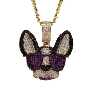 Men's Crystal Zircon Eyes Puppy Pendant Necklace