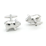 Men's Piggy Bank Cufflinks Novelty Pig Silver Brass Cuff Links