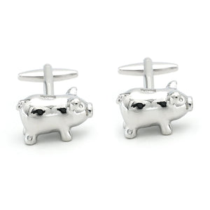 Men's Piggy Bank Cufflinks Novelty Pig Silver Brass Cuff Links