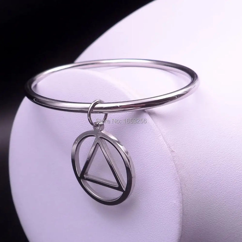 Men's Stainless Steel Smooth Cuff Bangle Bracelet with Triangle Charms