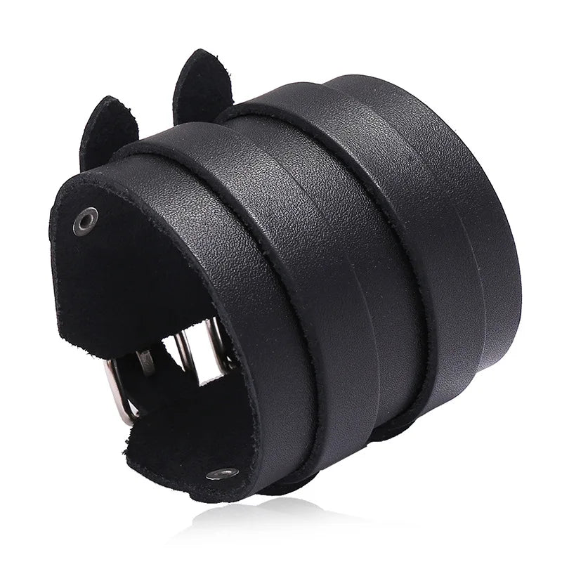 Men's Punk Leather Bracelet Double Wide