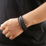Men's Punk Leather Bracelet Multi-Layer Hand Woven Vintage Bracelet