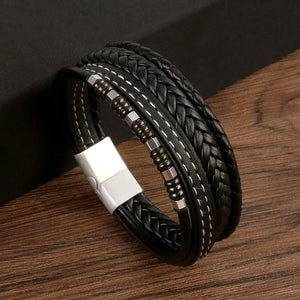 Men's Punk Leather Bracelet Multi-Layer Hand Woven Vintage Bracelet