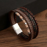 Men's Punk Leather Bracelet Multi-Layer Hand Woven Vintage Bracelet