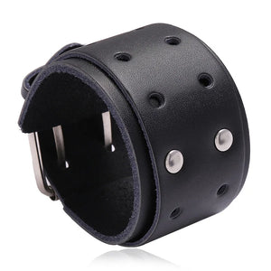 Men's Double Wide Leather Bracelet - Punk Style Jewelry
