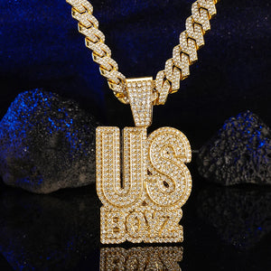 Men's Rhinestone US Boys Letter Pendant Necklace