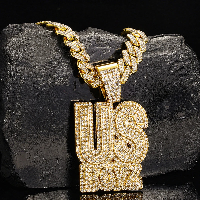 Men's Rhinestone US Boys Letter Pendant Necklace