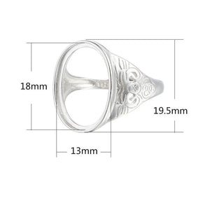 Men's 925 Silver Adjustable Ring Base for 13x18mm Cabochons